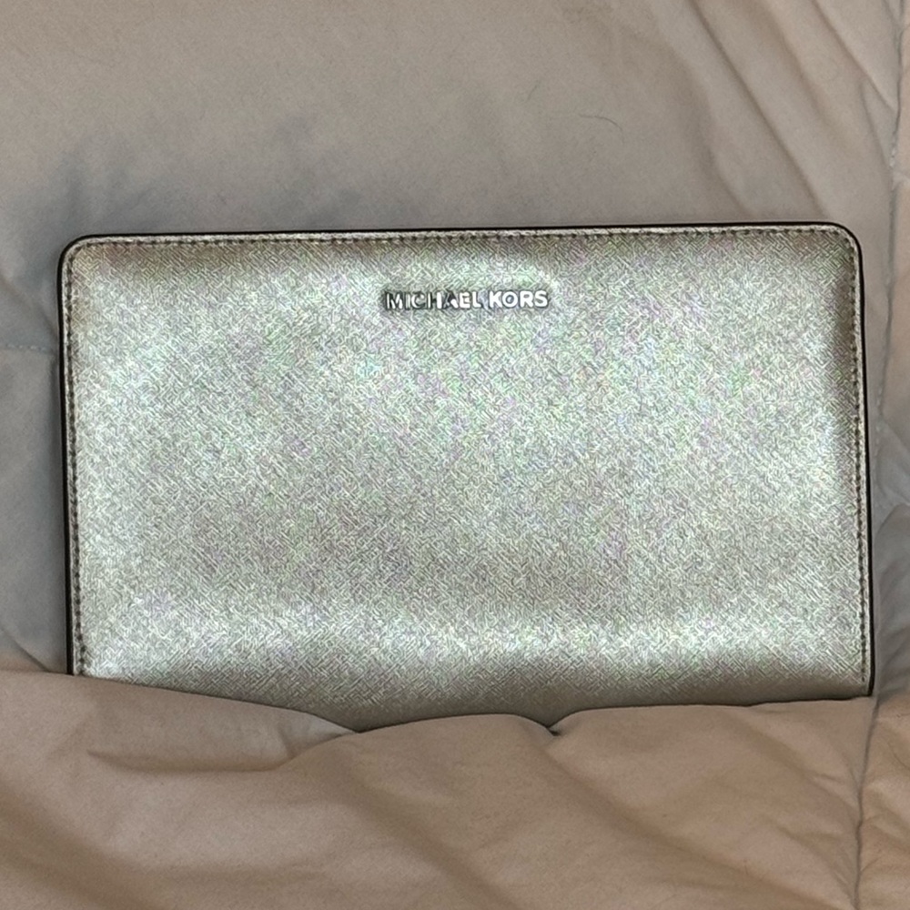 Michael Kors Metallic Silver Clutch Purse